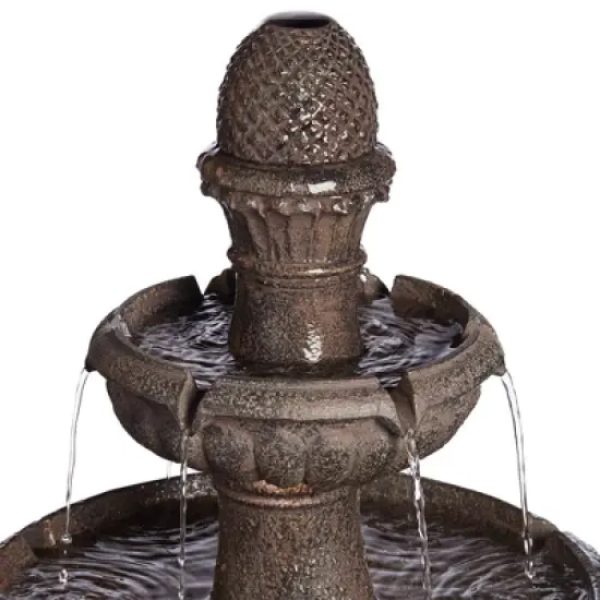 John Timberland Italian Style 3 Tier Outdoor Floor Water Fountain with Light LED 43" High Gray Faux Stone Garden Patio Backyard image {2}