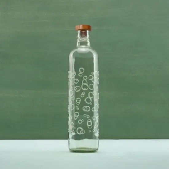 Bubbles Glass Water Bottle with Wooden Stopper-750 ml image {4}