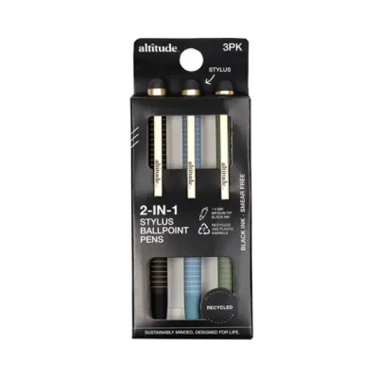 Altitude 3pk Stylus Ballpoint Pens 1.0mm Black Ink image {1}