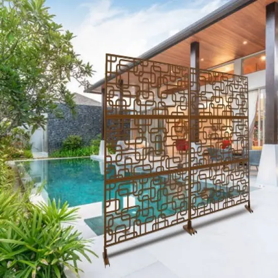 CAVINAS Patio Decorative Screen Metal Fence Privacy Screen with Hollow Rectangular Pattern for Outside and Garden, 76" H&times;48" W image {6}