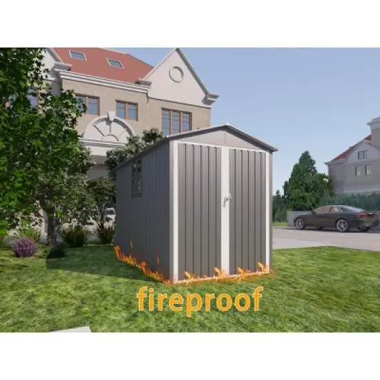 Motorcycle Outdoor Steel Storage Shed With Window , tracks and fixtures,Grey+White image {3}