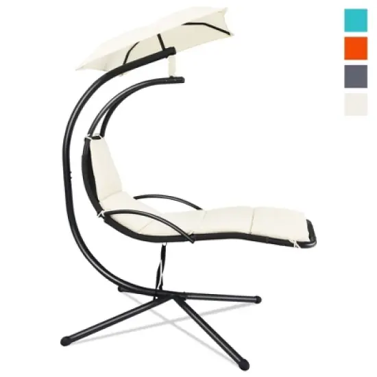 Costway Patio Hanging Hammock Chaise Lounge Chair with Canopy Cushion Turquoise\Beige\Gray\Orange image {10}