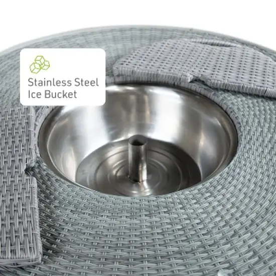 Greemotion 46" Cyprus Round Outdoor Bar Height Table with Glass Top & Ice Bucket Insert Gray: Aluminum Frame, UV-Resistant image {2}