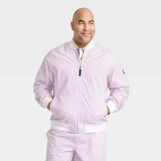 Houston White Adult Lightweight Ribstop Windowpane Bomber Jacket - Light Purple image {4}