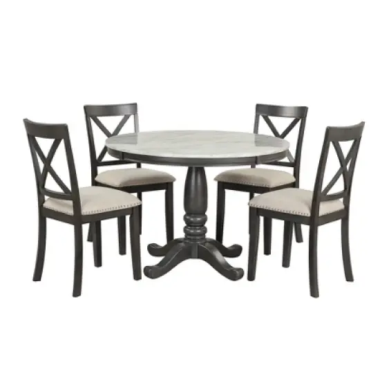 5-Piece Dining Set with Solid Wood Table and 4 Chairs, Gray - ModernLuxe image {3}