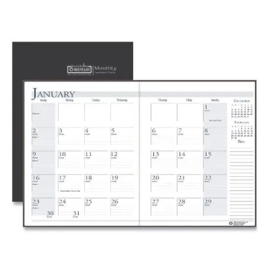 Recycled Ruled 14-Month Planner with Leatherette Cover, 11 x 8.5, Black Cover, 14-Month: Dec 2025 to Jan 2027 image {6}