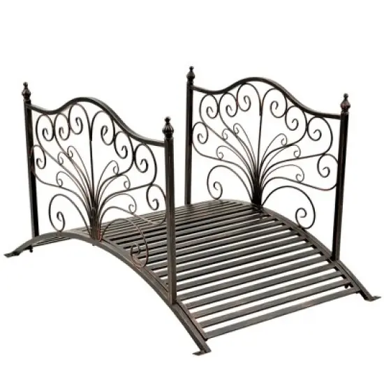 Outsunny 4&rsquo; Metal Arch Backyard Garden Bridge with Safety Siderails, Delicate Scrollwork, & Easy Assembly, Black Bronze image {3}
