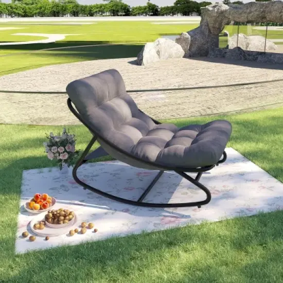 Garvee Outdoor Rocking Chairs, Comfortable Lounging Chair with Removable Cushions, Sturdy Metal Frame, Padded Seat for Patio, Garden & Living Room image {8}