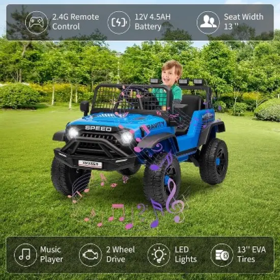 12V Kids Electric Ride-On Truck - Parent Remote Control, 3 Speed Settings, LED Lights & Music Player for Children Ages 3-6 Years image {2}