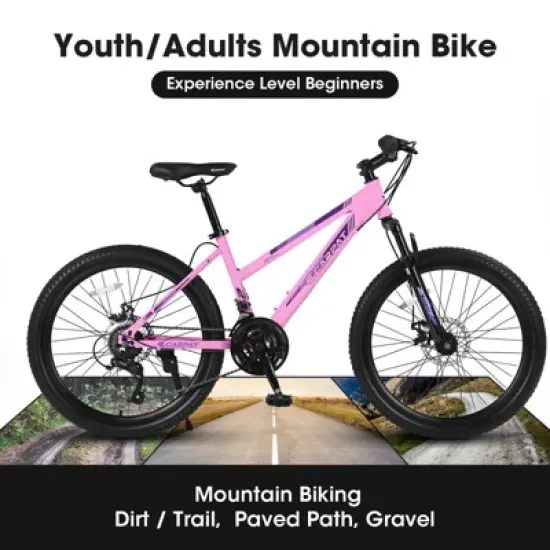 Gulches 24 inch Mountain Bike for Teenagers Girls Women,Shimano 21 Speeds with Dual Disc Brakes and 100mm Front Suspension, Pink image {4}