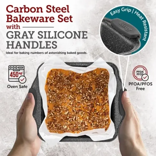 BAKKEN 6-Piece Nonstick Gray Marble Coated Bakeware Set -Professional Quality Carbon Steel Pans with Silicone Handles image {5}