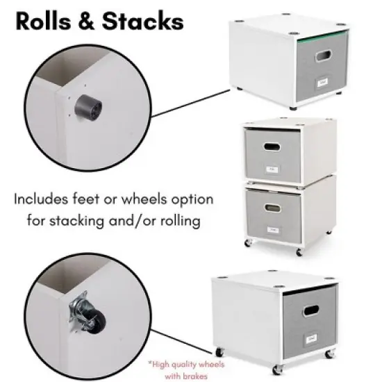 BirdRock Home Rolling Storage File Cabinet with 1 Lateral Drawer - White image {1}