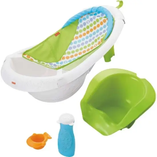 Fisher-Price Baby to Toddler Bath 4-in-1 Sling &lsquo;n Seat Tub with Removable Infant Support and 2 Toys, Green image {10}