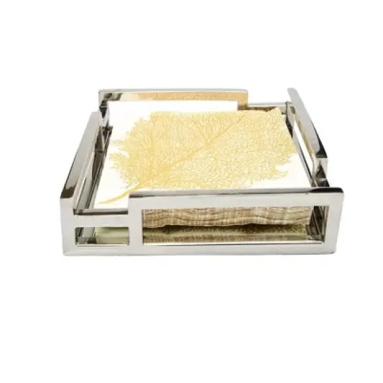Classic Touch Square Mirror Napkin Holder with Layered Loop Design- Silver image {2}