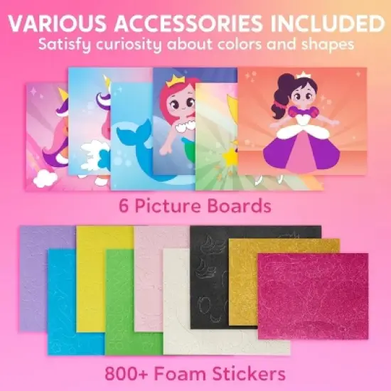 Joyfy Foam Art Kit for Kids, No Mess DIY Arts and Crafts with 6 Boards and 800+ Stickers, Creative Toy Birthday Gift for Girls Age 3+ image {2}