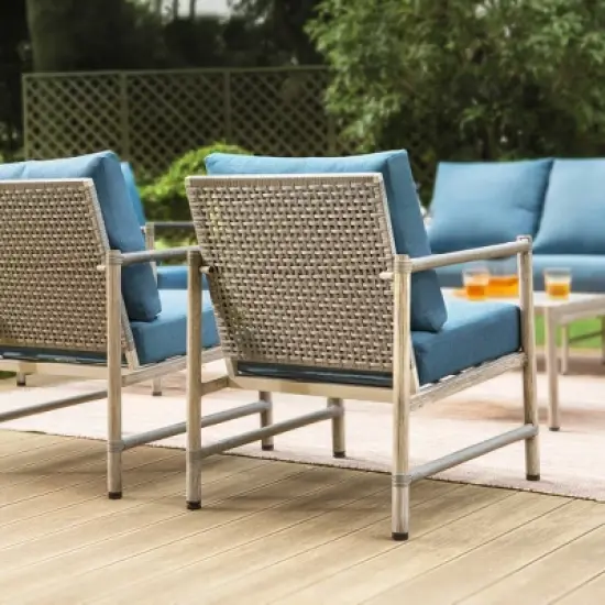 Captiva Designs Coastal 4pc Patio Steel and Rattan Fire Pit Set with Cushions image {5}