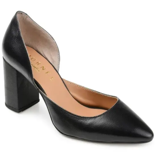 Journee Signature Womens Genuine Leather Jillian D'Orsay High Block Heel Almond Toe Pumps image {8}