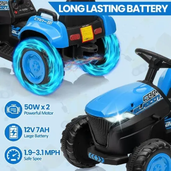 3 in 1 Kids Ride On Tractor with Detachable Trailer, 12V Electric Bulldozer with Shovel Bucket image {3}