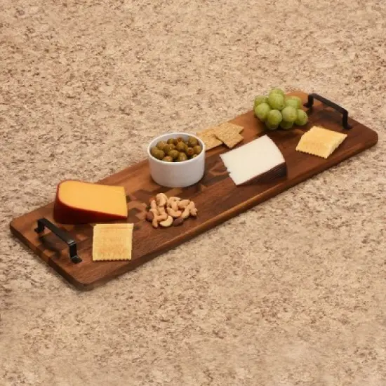 Kalmar Home Acacia Wood Tray w/ Metal Handles - Long image {3}