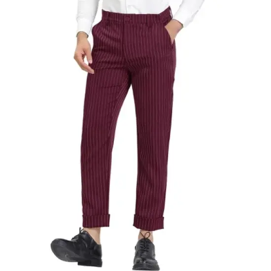 Lars Amadeus Men's Stripe Dress Pants Straight Fit Vertical Stripe Formal Pants Business Trousers image {7}