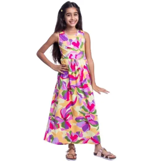 24seven Comfort Apparel Girls Colorful Floral Print Sleeveless Maxi Dress image {6}