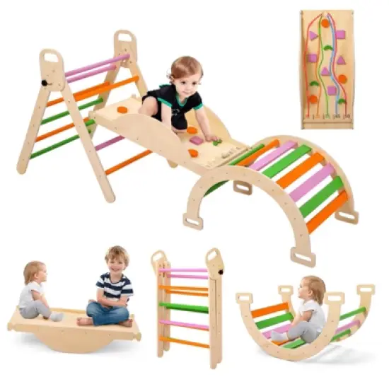 Foldable Toddler Wooden Climbing Toys, 9 In 1 Triangle Set with Arch, Triangle, Pinball Game and Seesaw for Toddlers and Kids image {9}