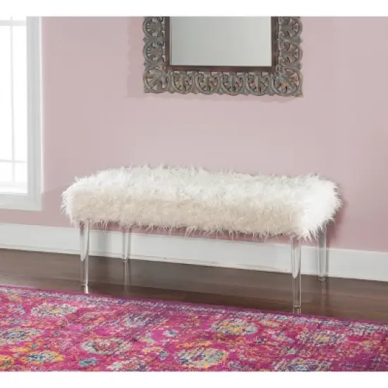 Faux Flokati Acrylic Leg Bench White - Linon image {4}