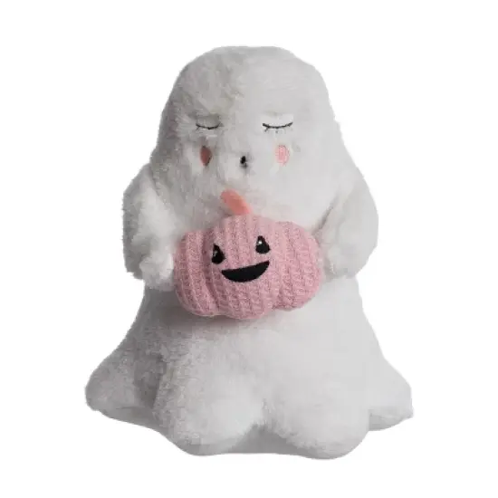 Transpac Plush Ghost with Pink Pumpkin Decorative Figurine for Halloween Indoor Tabletop Decor Soft Polyester Gift image {1}