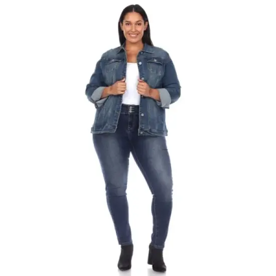 Women's Plus Size Classic Denim Jacket - White Mark image {3}