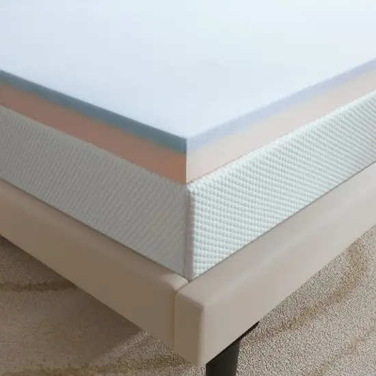 2 Inch Blue Dual Layer Different Density Invertible Mattress Topper image {5}
