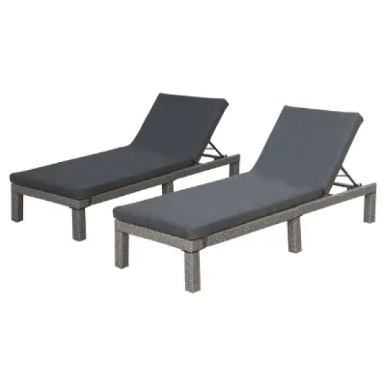 Puerta Set of 2 Wicker Chaise Lounge: Weather-Resistant Iron Frame & Gray Cushions - Christopher Knight Home image {4}