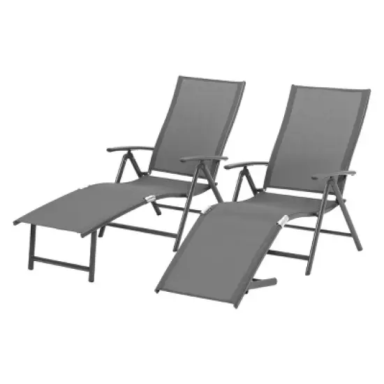 2pk Outdoor Aluminum Folding Recliner Adjustable Chaise Lounges Gray - Crestline Products: Patio Pool Furniture, No Assembly Required image {9}