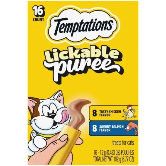 Temptations Creamy Puree with Chicken and Salmon Flavor Squeezable Lickable Variety Pack Cat Treats - 16ct image {17}
