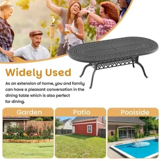 Cast Aluminum Patio Dining 81.89'' L x 41.34'' W Oval Table with a 1.88-inch Umbrella Hole image {6}
