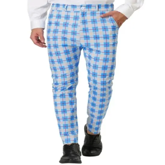 Lars Amadeus Men's Color Block Slim Fit Flat Front Plaid Dress Pants image {6}