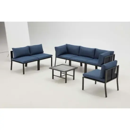 Cesicia 7-Piece Gray Patio Sofa Set with Coffee Table for Backyard, Porch & Poolside image {9}