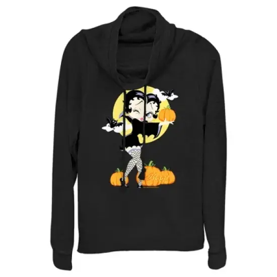 Junior's Betty Boop Halloween Pumpkins Cowl Neck Sweatshirt image {3}
