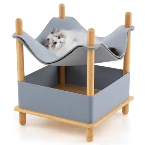 Costway 2-Tier Wooden Cat House Modern Cat Tree w/ Storage Space Small Pet Furniture for Indoor Kittens image {9}