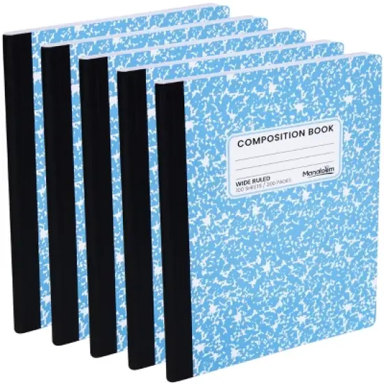 Manaloom Wide Ruled Composition Notebooks &ndash; 5 Pack &ndash; 100 Sheets, 9.75" x 7.5", Sewn Binding &ndash; Colored Notebooks for School, Work, Journaling image {5}