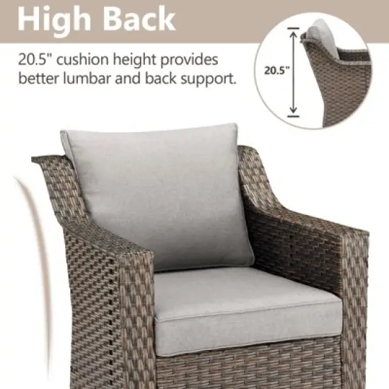 5 Pieces Patio Furniture Set, Wicker Rattan Outdoor Conversation Set with Patio Swivel Chairs, Ottoman and Side Table, Patio Set for Balcony image {4}