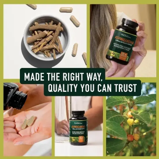 Ashwagandha Supplement, High Absorption Adaptogen from Root Powder with Black Pepper for Stress Resistance & Energy Boost, SMNutrition, 120ct image {4}