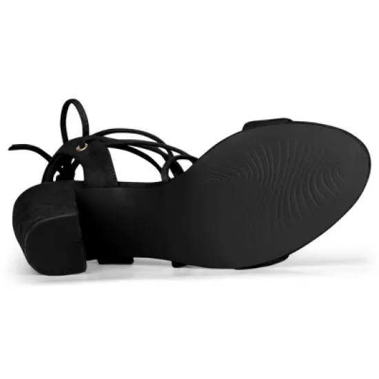 Allegra K Women's Lace Up Block High Heels Sandals image {5}
