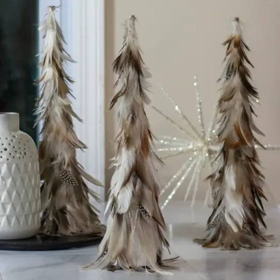 Northlight Layered Feather Cone Tree Christmas Decoration - 15.5" - Brown and Gray image {1}