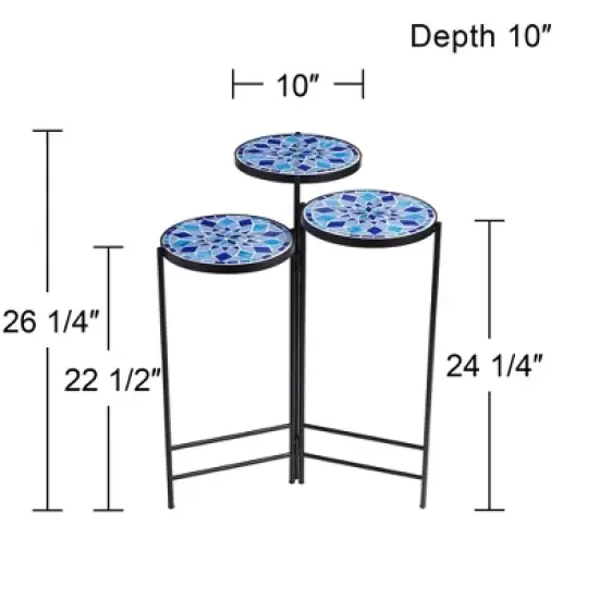 Teal Island Designs Modern Black Round Outdoor Accent Side Tables 10" Wide Set of 3 Blue Mosaic Tabletop for Front Porch Patio Home House image {8}