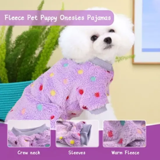 Dog Fuzzy Velvet Pajamas, Dog Winter Clothes for Small Dogs Boy Girl, Pet Jumpsuit, Doggy Apparel, Pink/Gray/Blue/Purple image {2}