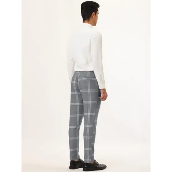 Lars Amadeus Men's Plaid Casual Slim Fit Flat Front Checked Printed Business Trousers image {4}