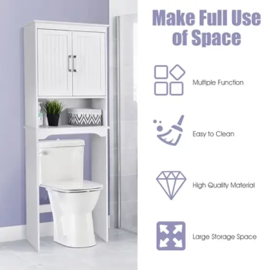 Costway Over The Toilet Space Saver Bathroom Organizer w/ Storage Cabinet & Shelf White image {4}