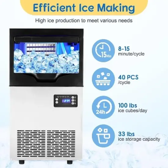 Acekool Commercial Ice Maker Machine, 110Lbs/24H with 35Lbs Storage Bin, Self-Cleaning Freestanding Ice Maker for Restaurant & Home image {5}