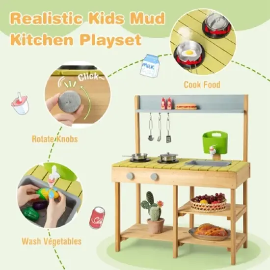Costway Outdoor Mud Kitchen Set, Outdoor Play Kitchen Set with Removable Water Box image {4}