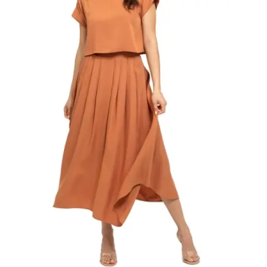 August Sky Women's Pleated Solid Midi Skirt image {4}